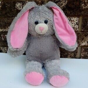 Rare Grey Build A Bear Bunny Rabbit Plush Stuffed Animal Pink ears 15" 2009